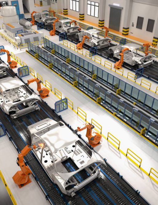 Doing assessments for an assembly line of cars in an automated factory.